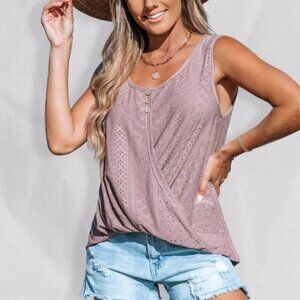 Cupshe Wisteria Tank Top Scoop Neckline Eyelet Design Flowy Dusty Pink W L NWT